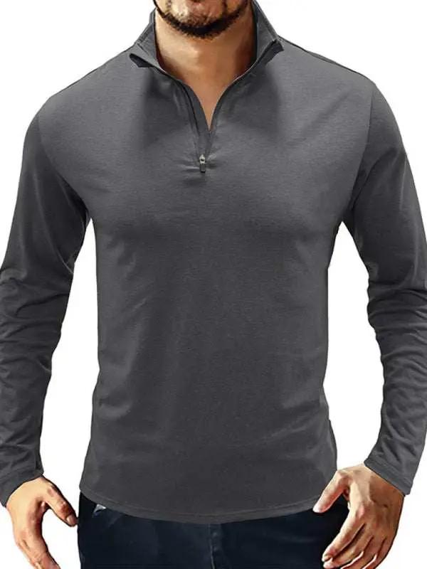 Men's Stylish Long Sleeve Zip Polo Shirt with Stand Collar - Versatile Elegance for Every Season - MENLL